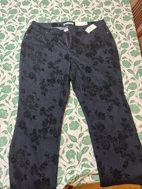 Talbots Navy Jeans with Black Floral Jacquard